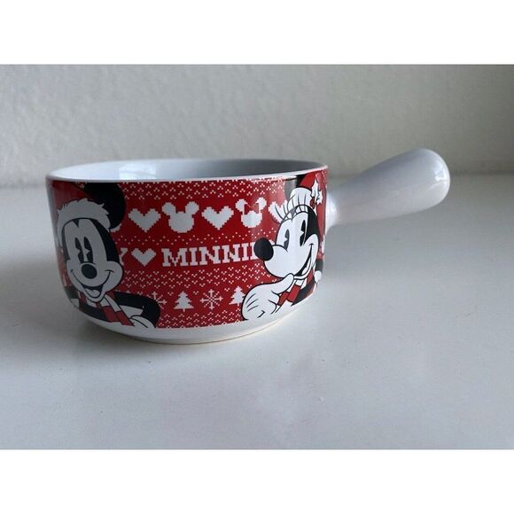 Disney Mickey And Minnie Mouse Christmas Ceramic Soup Bowl With Handle Holidays - Picture 2 of 12